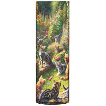 Imagem de Vaso cilíndrico buquê de flores gatinho impressão de gato primavera jardim bonito vaso alto plástico personalizado floral decoração de mesa moderna, 30 cm x 9,9 cm