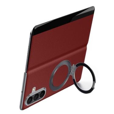 Imagem de LYJSMGZ Capa de couro genuíno para Samsung Z Fold7, suporte magnético, microfibra resistente a arranhões, à prova de choque, capa de negócios suporta carregamento sem fio, vermelho, Z Fold 7