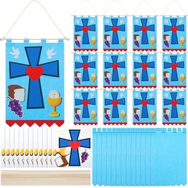 Imagem de Mindsoft Conjunto de 12 faixas de primeira comunhão, kit de artesanato de feltro sagrado 1ª comunhão, igreja e escola dominical, artesanato para crianças, decoração de materiais de artesanato, 23 x 30