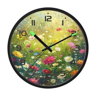 Imagem de SEHANY Herb Wildflower Relógio de parede silencioso sem tique-taque relógio redondo operado por bateria 30 cm controle de som luz noturna relógios de parede para sala de estar, cozinha, quarto