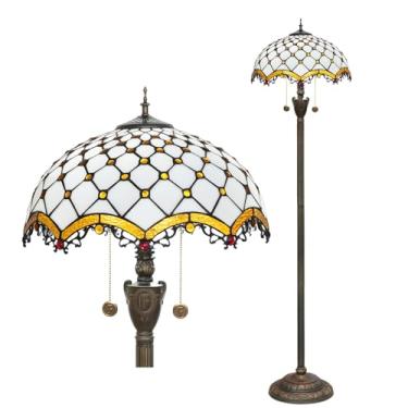 Imagem de Luminária de chão estilo Tiffany [2 lâmpadas][40,6 cm L x 157,5 cm A] Luminária decorativa para casa, estilo mediterrâneo com vitrais antigos, ideal para leitura em pé na sala de estar, quar