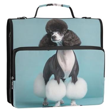 Imagem de Fichário elegante para cuidados com Poodle Art 3 cm 3 argolas fichário resistente com zíper organizador com alça de ombro para escola pasta de portfólio de armazenamento personalizado com alça