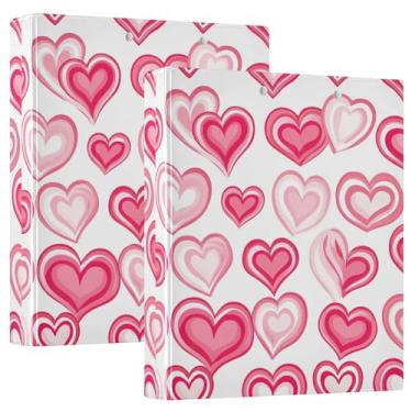 Imagem de Fichário rosa com 3 anéis de coração dos namorados 3 cm comporta 200 folhas fofas 3 pastas de anel redondo fichário de apresentação, 31,5 x 27 x 6 cm, pacote com 2