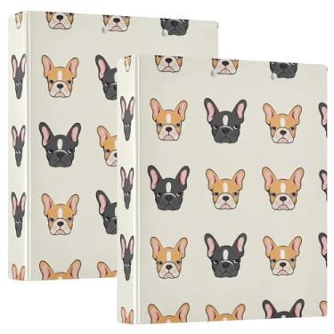 Imagem de Fichários de desenho animado de buldogue francês de 3,8 cm, 3 anéis, 200 folhas, lindos cadernos, floral, redondo, fichário de escritório, 31,5 x 27 x 6 cm, 1 pacote