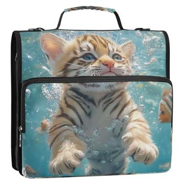 Imagem de Fichário organizador de 3 anéis de gato adorável gatinho de 3 cm D com alça de ombro para pasta de portfólio de armazenamento escolar com alça