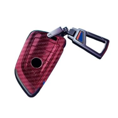 Imagem de Capa de chave de carro de fibra de carbono compatível com Bmw X1 X3 X4 X5 X6 X7 1 3 5 6 Série G20 G30 G11 F15 F16 G01 G02 F48 M Titular Chaveiro(Carbon red Plus)