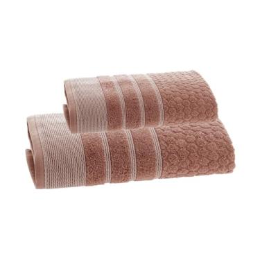 Imagem de Jogo de Toalhas Banho E Rosto, 2 Pe�as, Algod�o, Fio Penteado, Corttex, Treviso, Ultra Macia, 450g/m�, Barra Decorativa, Altihaus (Rosa)