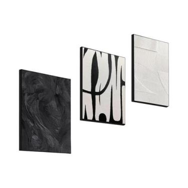 Imagem de Conjunto De Arte Em Tela Abstrata Preto E Branco 3 Peças Pinturas Text