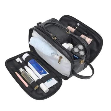 Imagem de Necessaire Masculina Fêmea Bolsa Porta Objeto Viagem Couro Pu (Preto)