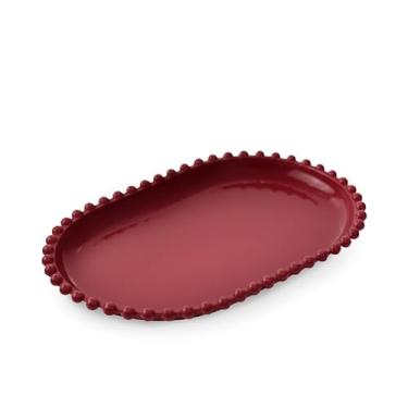 Imagem de Kit 2 Bandejas Decorativas Pérola Oval 20x13cm para Decoração de Mesa e Festas – Bandeja Acrílica Elegante (Vermelho Cereja)
