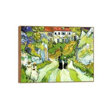 Imagem de BMZFYBS Vincent van Gogh Famosa pintura em tela de arte de parede pronta para pendurar. Rua e degraus Imagem em moldura de madeira para decoração de sala de estar 40 x 50 cm 16 x 20 pol