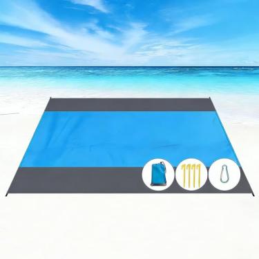 Imagem de Tapete de praia portátil extragrande, cobertor de praia, à prova de areia, tapete de praia dobrável com 4 estacas de canto, cobertor de praia leve para piquenique (cinza gradiente)