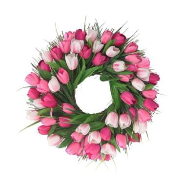 Imagem de Diydeg Grinalda de Tulipa Artificial de 45 Cm, Guirlanda de Flores de Plástico Resistente Ao Desbotamento à Prova D'água para Porta Frontal, Com Corda Suspensa para Casamento Em Casa Ao (Rosa Branco)