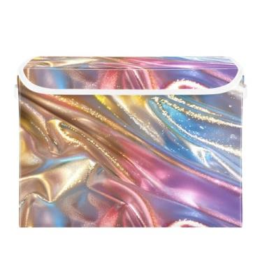 Imagem de CEBUGI Caixas de armazenamento com tampas, caixa de armazenamento de tecido dobrável, textura brilhante, cubo, organizador de armazenamento para armário de casa, prateleiras de quarto, 40 x 30 x 39 cm