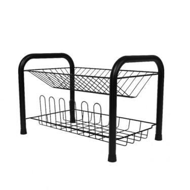 Imagem de Escorredor de Pratos Duplo em Aço Reforçado - Disponível em 39.5 x25.5 x27cm para Refeições Familiares e Churrasco(Preto)