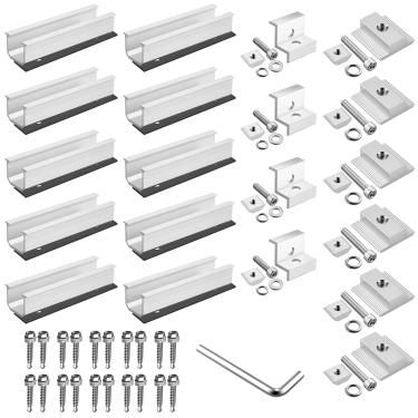 Imagem de Anbte Suportes de montagem de painel solar, incluídos trilhos de 25,4 x 12 cm + 4 grampos de extremidade + 6 braçadeiras centrais + 1 chave inglesa, kit de montagem solar de alumínio para 4 painéis
