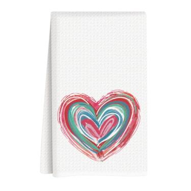 Imagem de Toalhas de cozinha para o dia dos namorados, decorações vintage para o dia dos namorados, presente para ela, namorado, namorada, toalha de prato romântica com coração rosa, presentes para casal