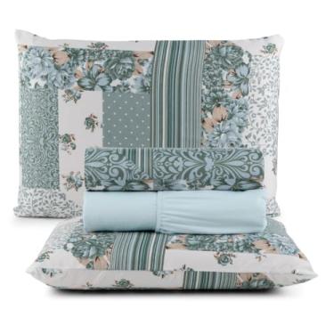 Imagem de Jogo de Cama Casal 4 Peças Micropercal 200 Fios Toque Aveludado com Elástico e Fronhas(Verde Patch,Casal)