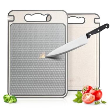 Imagem de NTIERA Tábua de corte 3 em 1 de aço inoxidável para cozinha, dupla face, tábua de corte não tóxica, design de malha resistente a arranhões com ranhura de suco, fácil de limpar, tábua grande de palha