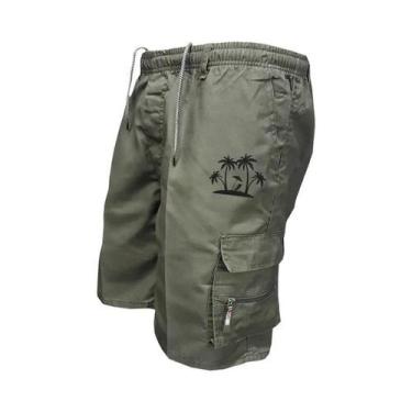 Imagem de Bermuda Cargo Masculina Preta Com Múltiplos Bolsos E Cintura Com Cordã