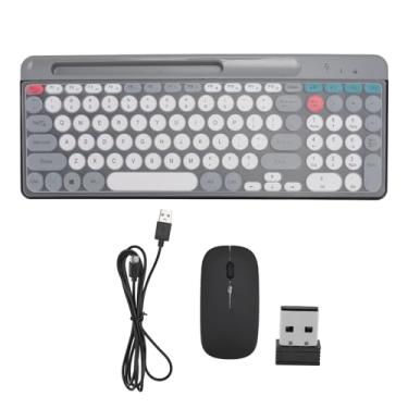 Imagem de Horett Conjunto de teclado e mouse, modo duplo, sem fio, Bluetooth, mouse vintage, teclas arredondadas, teclado e mouse para tipo de jogo