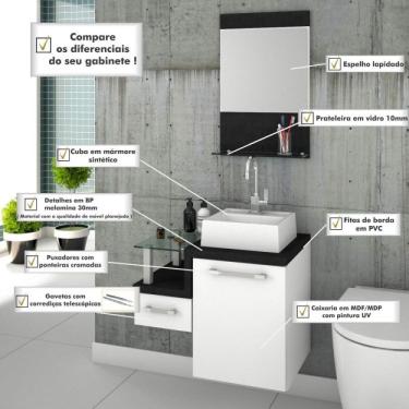 Imagem de Gabinete para Banheiro com Cuba Quadrada Q32 e Espelheira Legno 631w Compace Branco/preto Onix