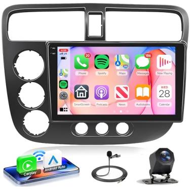Imagem de Rádio estéreo automotivo 4 núcleos 4G + 64G Android 15 para Honda Civic 2001-2005, Rimoody Wireless Carplay Andorid link espelho automático 22 cm INCELL tela sensível ao toque GPS WiFi Bluetooth 5.0