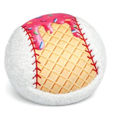 Imagem de HunnmingRe Almofada de pelúcia de sorvete de 35,5 cm, almofada esportiva macia para decoração de quarto de sofá juvenil de equipe de beisebol, presente de festa (rosa)