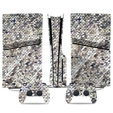 Imagem de Película de decalque para disco Ps5, capa adesiva de vinil de corpo inteiro para console e controle PlayStation 5 (edição de disco PS5, Blue Lightning) (siliver, disco PS5 Pro)