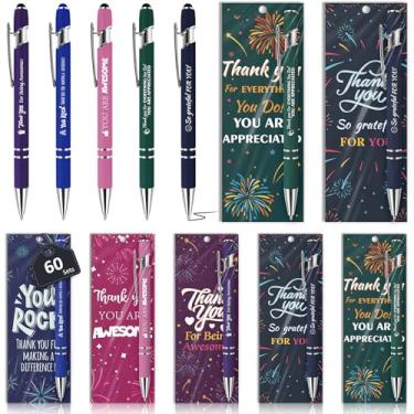 Imagem de 60 conjuntos de canetas esferográficas de Natal para agradecimento de funcionários a granel com tinta preta e marcadores de livro presente para funcionários, colegas de festa, professores, equipe