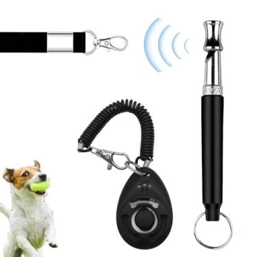 Imagem de Clicker e apito de treinamento de cães para treinamento e recordação, acessórios de treinamento de animais de estimação para filhotes, gatos, cavalos e pequenos animais - com cordão, recompense e