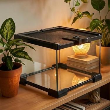 Imagem de Veectgoo Caixa pequena de vidro para répteis, caixa de tarântula de 20 x 20 x 15 cm com tampa deslizante com trava - caixa de reprodução de insetos com visão completa, gaiola pequena para anfíbios