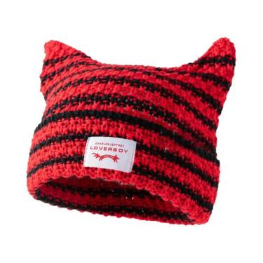 Imagem de Gorro De Tricô Listrado Unissex Y2K Feito À Mão Com Orelhas De Gato, G