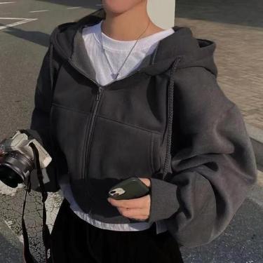 Imagem de Moletom Feminino Azul Marinho Com Capuz, Forrado Com Insfleece, Ajuste