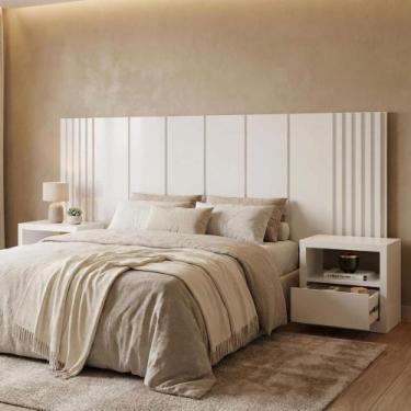 Imagem de Cabeceira Ripada King 3,45m com 02 Mesas de Cabeceira 02 Gavetas 100% 