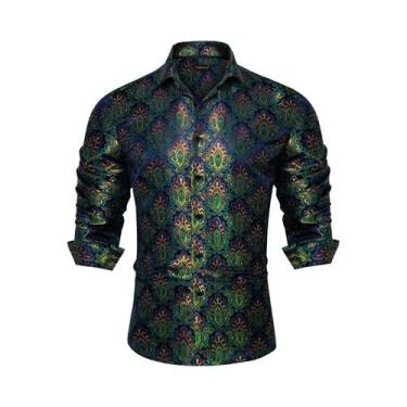 Imagem de Camisas De Vestir De Manga Longa Em Seda E Poliéster Para Homens, Luxu