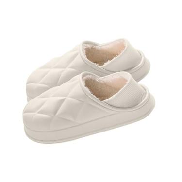 Imagem de Pantufa unissex para casal, bico fechado, meia pantufa, forro de lã, casual, roupa de exterior, rasteira, quente, para uso interno e externo, Branco, 34