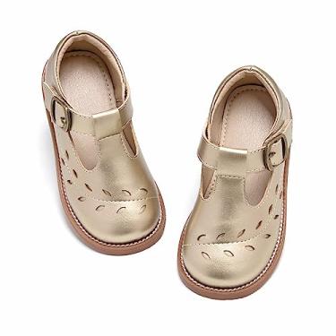 Imagem de Otter MOMO Sapatos Oxford para meninas pequenas Mary Jane sem cadarço uniforme escolar sapato social de festa, D758-ouro, 17