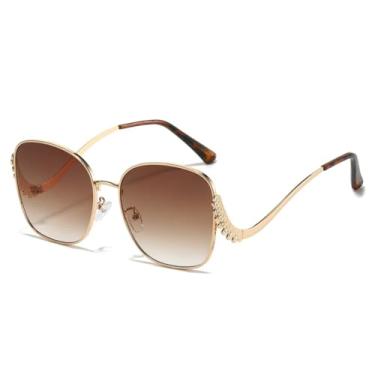 Imagem de HCHES Óculos de Sol Femininos de Luxo com Lentes Degradê e Hastes Curvas em Metal, Proteção UV400 (Chá Dourado)