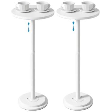 Imagem de Jchccu 2 unidades, mesa lateral pequena com altura ajustável e design resistente, mesas de pedestal de martini para espaços pequenos, sofá, sala de estar, quarto, suporta até 40 kg, branca