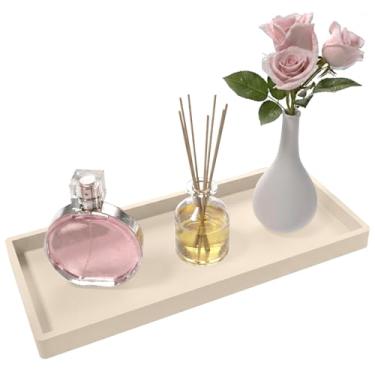 Imagem de Bandeja de silicone para banheiro, bandejas de 29 x 12 cm para bancada de banheiro, grande, bandeja de vela e organizador para cômoda, cozinha, impermeável, antiderrapante, bege