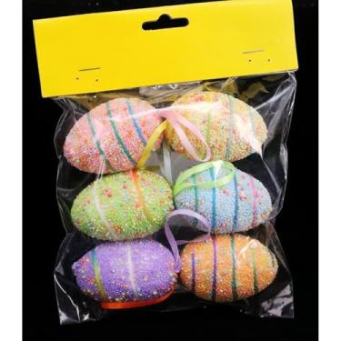 Imagem de 6 peças de decorações de ovos de páscoa enfeites coloridos para decoração de árvore de Páscoa, lembrancinhas de festa, suprimentos para casa (Linha)