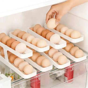Imagem de Dispensador de ovos dobrável para geladeira – Pacote com 4 suportes e organizadores para ovos que economizam espaço, FIFO para ovos padrão/grande/jumbo