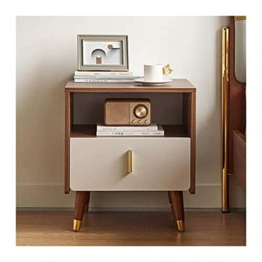 Imagem de Mesa de cabeceira, mesa de cabeceira moderna de madeira com 1 gaveta e prateleira aberta, mesa lateral resistente e multifuncional para quartos, salas de estar e espaços pequenos (nogueira)