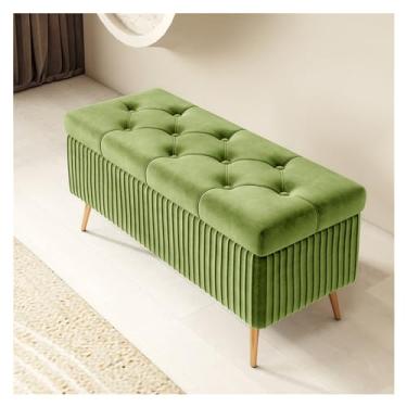 Imagem de Banco de armazenamento moderno - banco de entrada, otomano para quarto, extremidade da cama, banco de veludo moderno para o pé da cama, banco estofado com pernas douradas decorativas (verde, 100 x 40