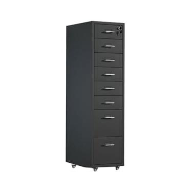 Imagem de Gaveta organizadora de dados de arquivos de metal multifuncional para escritório, armário de arquivo de 8 camadas de grande capacidade com cadeado para escritório (preto)