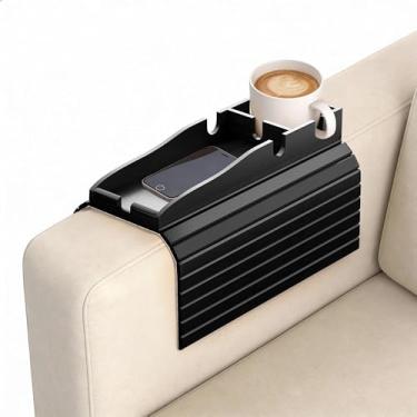 Imagem de Korser Mesa de apoio de braço de sofá, bandeja de braço de sofá com suporte de copo removível, bandeja de apoio de braço antiderrapante 2 em 1 para sofá, suporte de copo dobrável de bambu para bebidas