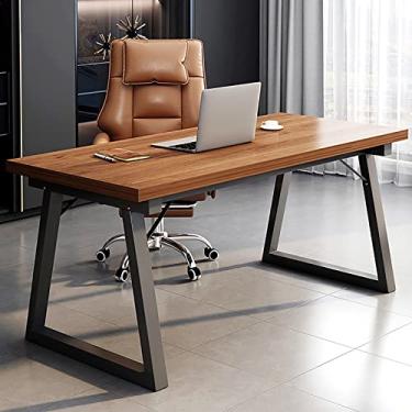 Imagem de RJYYYDS Mesa de computador de 111 cm, escritório em casa, escritório, mesa de estudo, estilo industrial, PC, laptop, mesa de jogos, fácil montagem, branco + amarelo