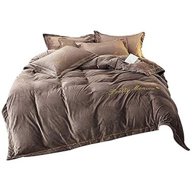 Imagem de Conjunto de capa de edredom de inverno, conjunto de capa de edredom de casal, 4 peças, lençol de cima, tamanho casal, macio, quente, sem rugas e manchas (marrom King)