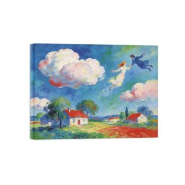 Imagem de BMZFYBS Arte de parede surrealismo impressões em tela - casal, nuvens, decoração de paisagem-quadros para sala de estar pronto para pendurar tela embrulhada 60x80cm24x31in